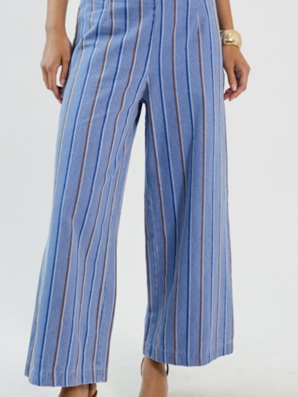 glam Blue Striped Wide-Leg Pants